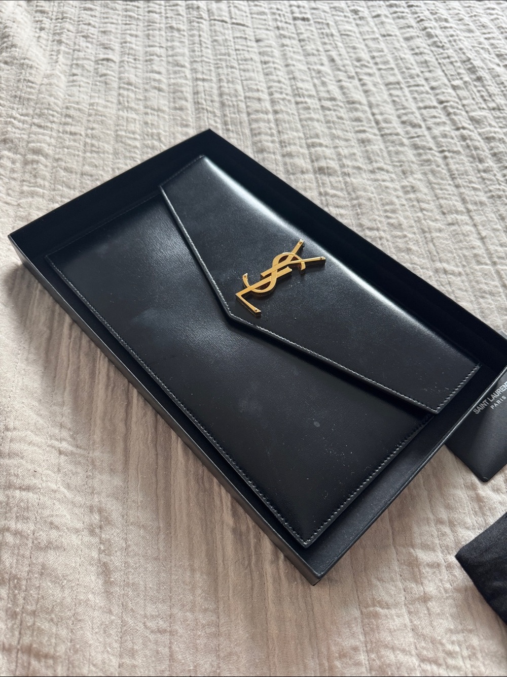Yves Saint Laurent Black and Gold Envelope Clutch